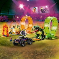City Stuntz Double Loop Stunt Arena 60339, Monster Truck játékkészlet játékmotorokkal, rámpa, Lángfal, Tűzgyűrű, harapós