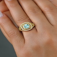 Gem Stone King 18k sárga aranyozott ezüst égszínkék Topáz és fehér Moissanite gyűrű a nők számára