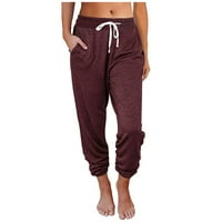 Női nadrág Egyszínű edzés nadrág kényelmes szabadidős zseb kilenc pontos Sweatpants Piros XL a Clearance