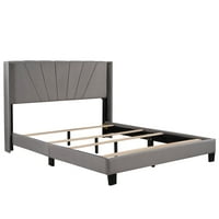 Aukfa bársonyos kárpitozott királynő modern platform ágy fejtámlával hálószobához, fa léc tartás, nincs szükség bo