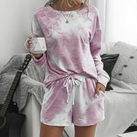 ShomPort Női ruhák rövid pizsama szett Hosszú ujjú nyomtatott Pulóver felső és rövidnadrág megfelelő Lounge szett melegítőben
