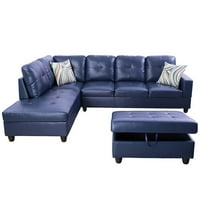MomSpeace nappali szekcionált kanapé tároló oszmán, modern PU bőr L alakú kanapé -készlet - Kék