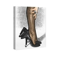 A Wynwood Studio Fashion and Glam Wall Art vászon nyomtatványok „Fekete szatén” cipők - fekete, szürke