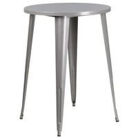 Flash bútorok kereskedelmi minőségű 30 kerek ezüst Fém Beltéri-Kültéri bár asztal szett függőleges léc hátsó széklet