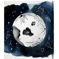 Wynwood Studio csillagászat és űr fali művészet vászon nyomatok 'Lovely Moon' holdok - arany, kék