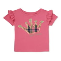 Garanimals Baby & Toddler Girls Daddy's Princess Plaid Crown Graphic Flutter póló rövid ujjú, méretek 12m-5T, 12m-5T