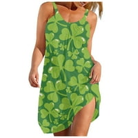 Alkalmi nyári ruhák őszi ruhák nőknek A-line rövid ujjatlan nyomtatott hadsereg zöld M