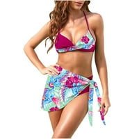 Női trópusi nyomtatási Bikini szett csipke fel kötőfék Bikini fürdőruha strand szoknya Aranyos Wrap fürdőruha