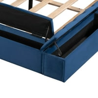 Officery teljes méretű kárpit alacsony profilú tároló Platform ágy, mindkét oldalán tárolóhellyel és lábtartóval, Kék