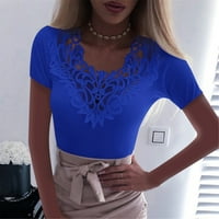 Aayomet Női ingek Női Felsőkcsipke Patchwork V-nyakú PartyBasic felső blúz, kék 3XL
