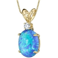ct ovális alakú létrehozott kék opál és gyémánt medál 14k sárga arany, 18