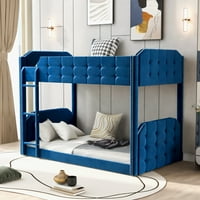 Iker felett iker kárpitozott emeletes ágy, gombbal ellátott fejléc és lábtábla gyerekek hálószobához, kék