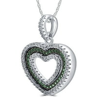 Carat T.G.W. CZ és létrehozta a smaragd drágakő sterling ezüst szív medál nyakláncot, 18 láncot