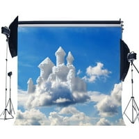 Poliészter 7x5ft mesebeli háttér kék ég fehér felhő vár Mennyország Szent fények Dreamland Fantasy fotózás háttér baba