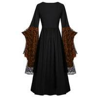 Tini Sundress Női nagy méretű ujjú koponya csipke nyomtatás Divat Hosszú ujjú kötés Retro hosszú ruha kis fekete ruha