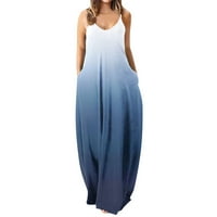 Női Alkalmi Ujjatlan Ruha divat ruha hosszú Maxi V nyak laza ujjatlan nyomtatási ruha Boho Beach Sundress zseb divat
