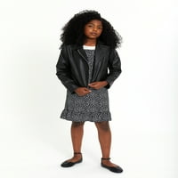 A Wonder Nation lányok hosszú ujjú fau bőrmotó kabát, Méretek 4- & Plus