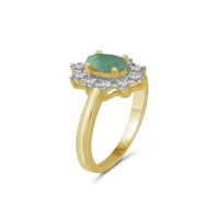 JewelersClub Carat T.G.W. Smaragd és fehér topaz 14k arany ezüst gyűrű felett