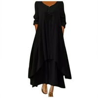 Gotyou nyári ruha női nyári vászon kétrétegű Gombos Loog aszimmetrikus Maxi ruhák fekete 3XL