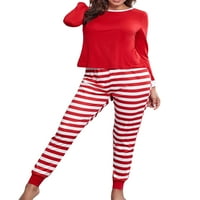 Női Chirstmas pizsama szett Xmas Holiday Hosszú ujjú felsők és csíkos nadrág hálóruha hálóruha Piros XL