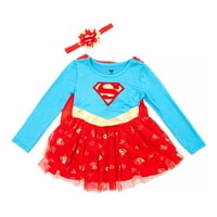 Supergirl hosszú ujjú Halloween jelmezruhát köpeny és fejpántokkal, szett