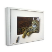 Stupell Industries Man macskás pihenő kíváncsi egér peering illúziós festménygaléria csomagolt vászon nyomtatott fali