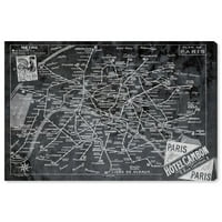 Wynwood Studio Maps and Flags Wall Art vászon nyomatok „Párizsi metró térképe sötét rusztikus„ Európai városok zászlói