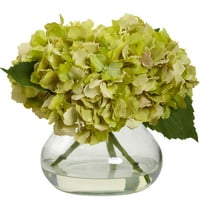 Szinte természetes virágzó hortenzia mesterséges virágok váza, zöld