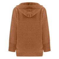 Női Molett méretű téli kabát Női egyszínű egysoros zseb kapucnis meleg kötött pulóver kabát felső narancssárga ac20