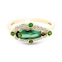 18k sárga arany zöld turmalin, Tsavorite és gyémánt gyűrű