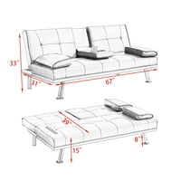 Aukfa összecsukható futon kanapé felnőtt nappali szoba- bőr nappali kanapé-kupa-tartóval- piros